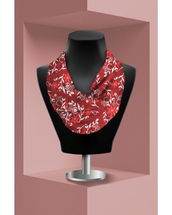 Esarfa circulara rosie din catifea imprimata cu model floral CMD1634