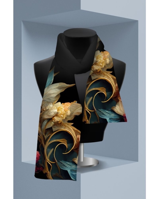 Esarfa neagra subtire imprimata cu model Floral CMD3334