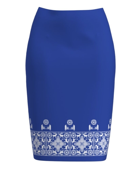 Fusta conica albastra imprimata cu model Traditional CMD2295