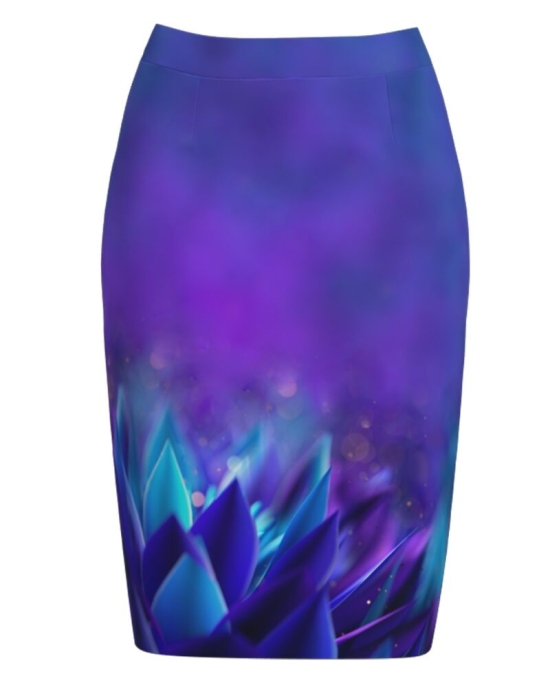 Fusta conica albastru violet imprimata cu model floral CMD2643
