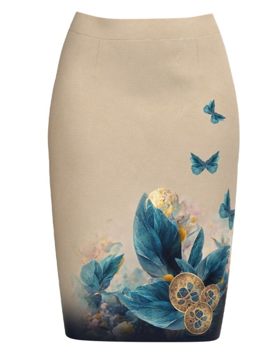 Fusta conica bej imprimata cu model floral CMD3704