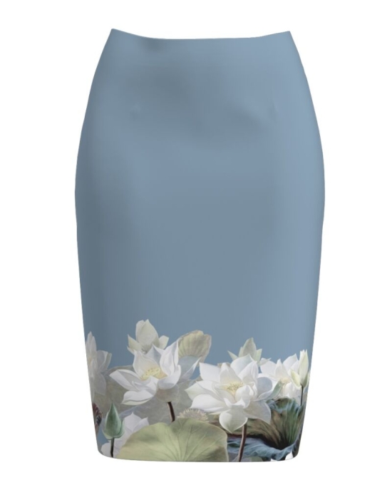 Fusta conica bleu imprimata cu model floral CMD2265