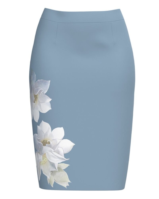 Fusta conica bleu imprimata cu model floral CMD2690