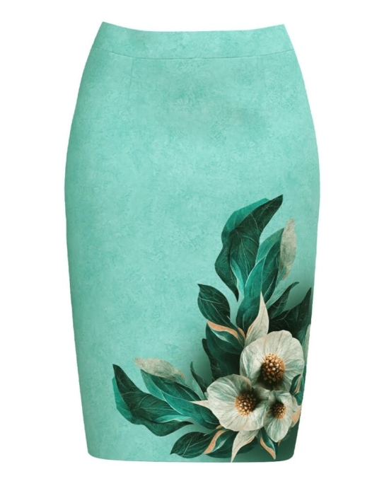 Fusta conica in nuante de verde imprimata cu model floral CMD3839