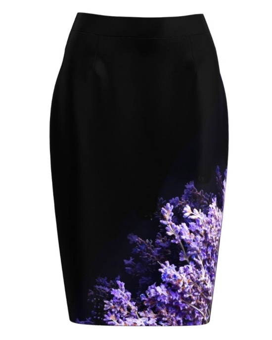 Fusta conica neagra cu imprimeu Lavanda CMD1202