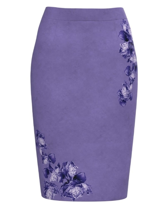 Fusta conica violet imprimata cu model floral CMD1775