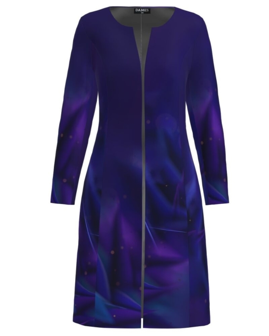 Jacheta de dama lunga imprimata in nuante de albastru violet CMD3173