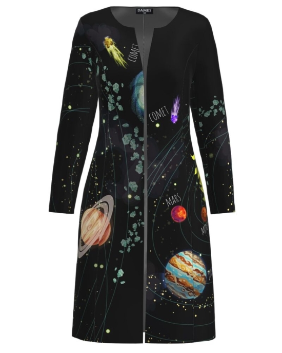 Jacheta de dama neagra lunga imprimata Sistemul solar CMD3464