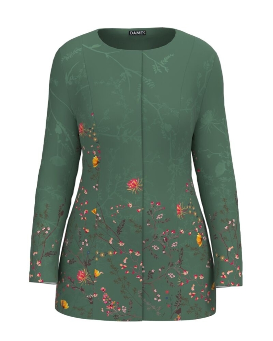 Jacheta de dama verde de lungime medie imprimata cu model Floral CMD2315