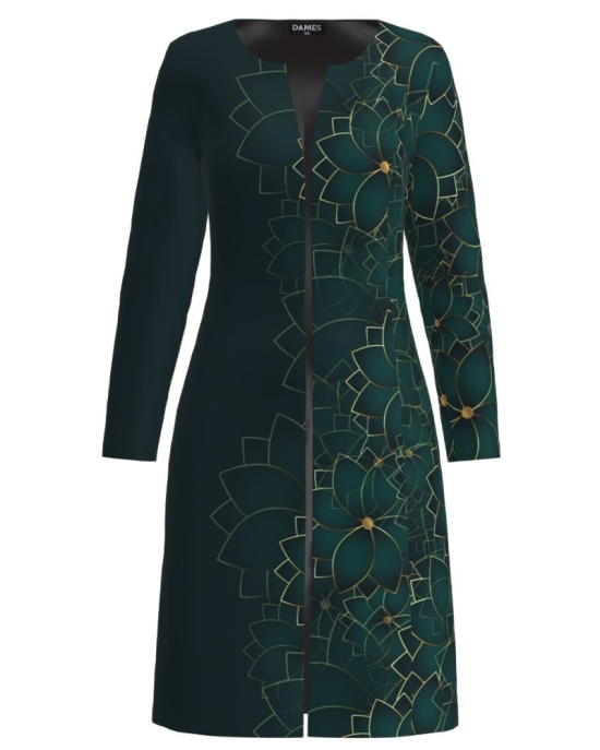 Jacheta de dama verde lunga imprimata cu model floral CMD1863