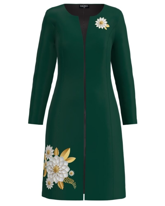 Jacheta de dama verde lunga imprimata cu model floral CMD3410
