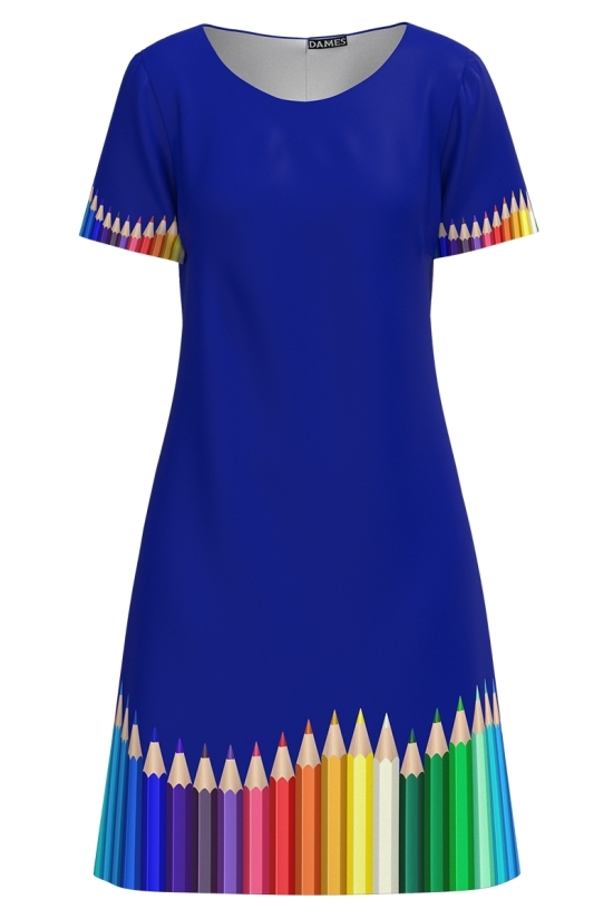 Rochie albastra casual de vara cu maneca scurta Creioane colorate