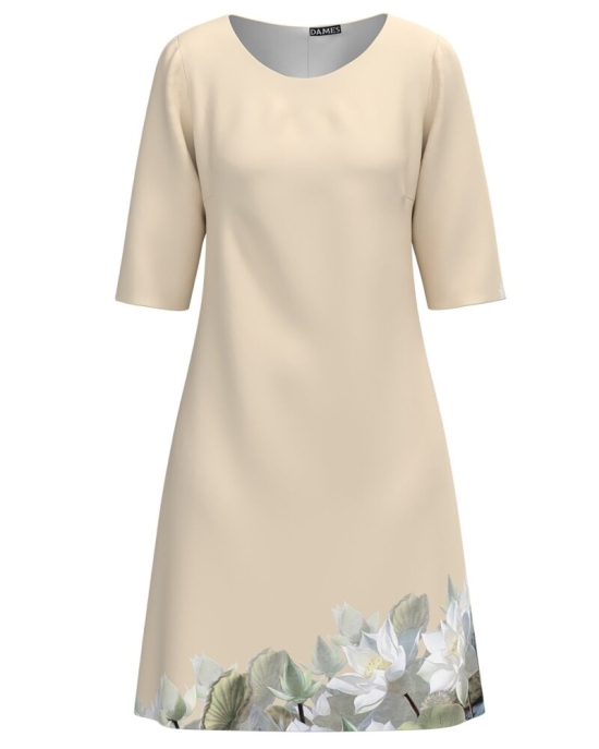 Rochie bej casual imprimata cu model floral Magnolie CMD4397