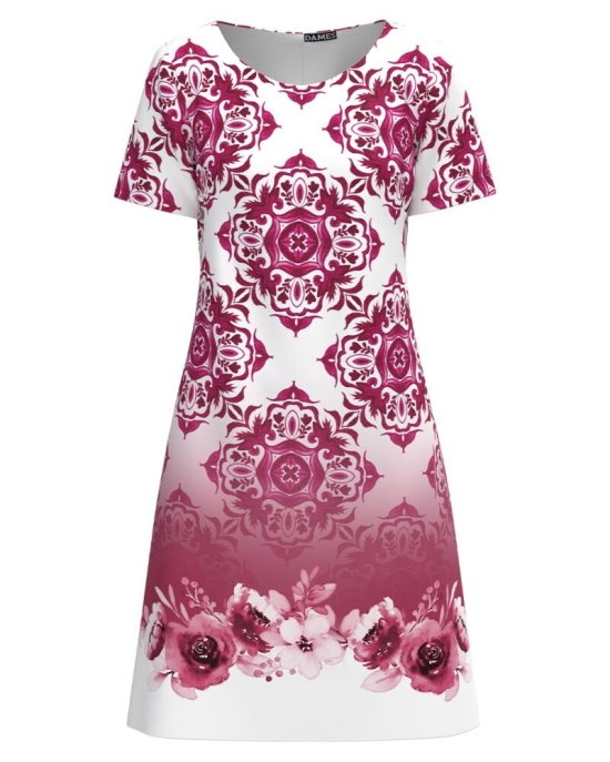 Rochie casual alba imprimata cu model floral Magenta CMD4289