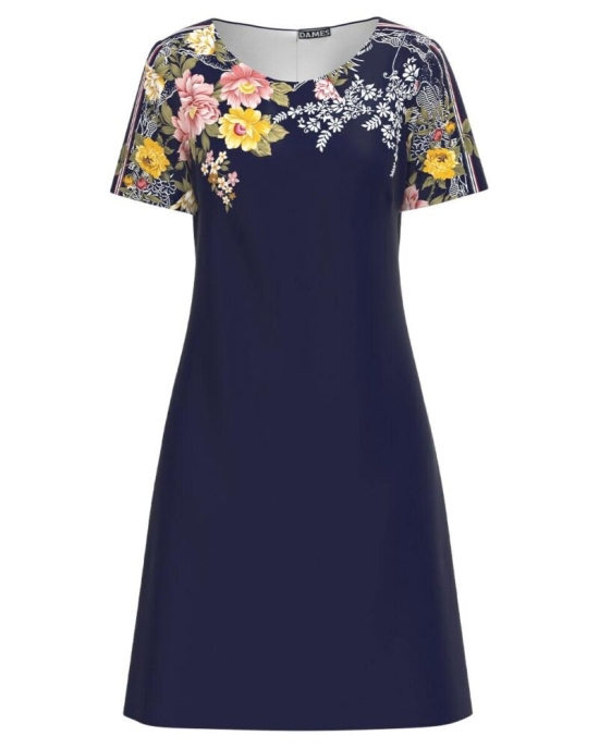 Rochie casual bleumarin imprimata cu model floral CMD2975