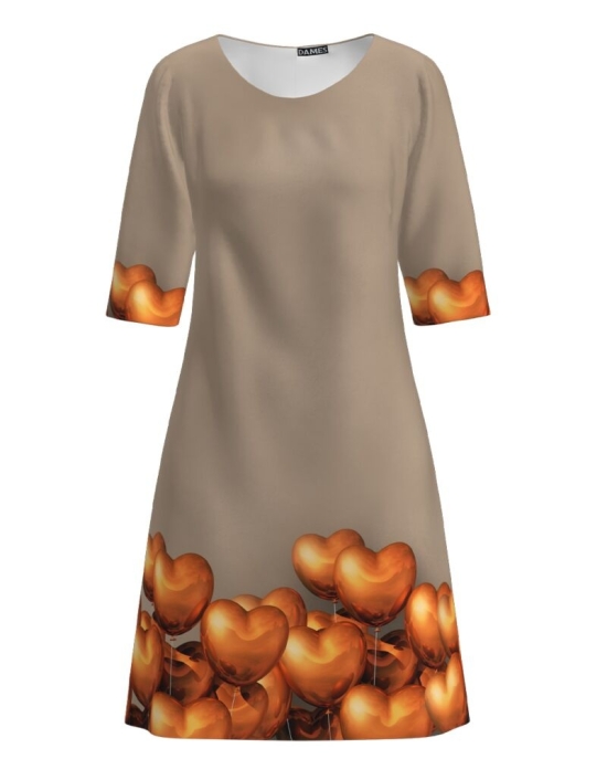 Rochie casual cafenie cu imprimeu inimi CMD1849