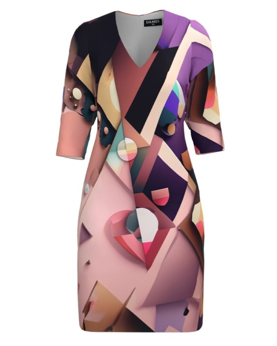 Rochie casual cu decolteu in V imprimata multicolor