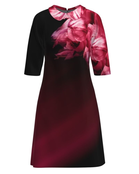 Rochie casual cu guler Viva Magenta imprimeu Floral CMD3725