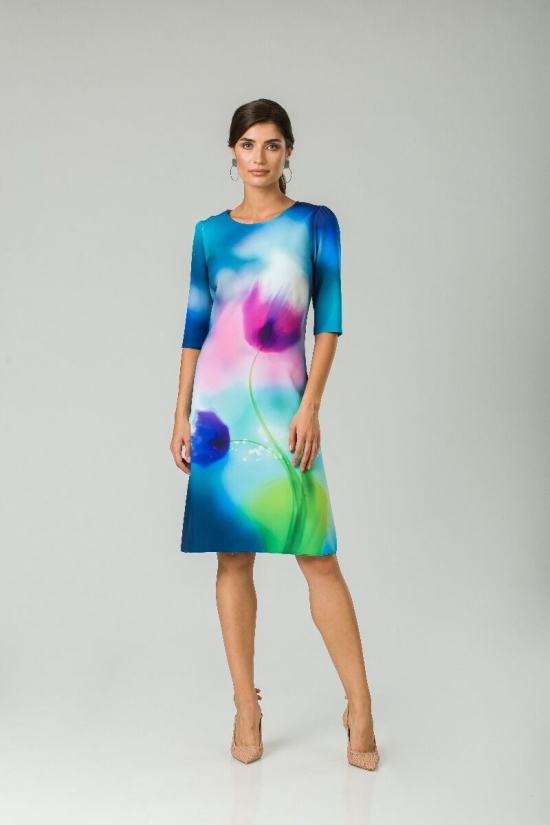 Rochie casual cu maneca imprimata digital floral Lalele CMD196