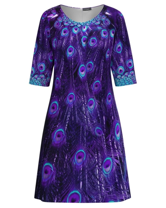 Rochie casual imprimata cu model Paun CMD4100