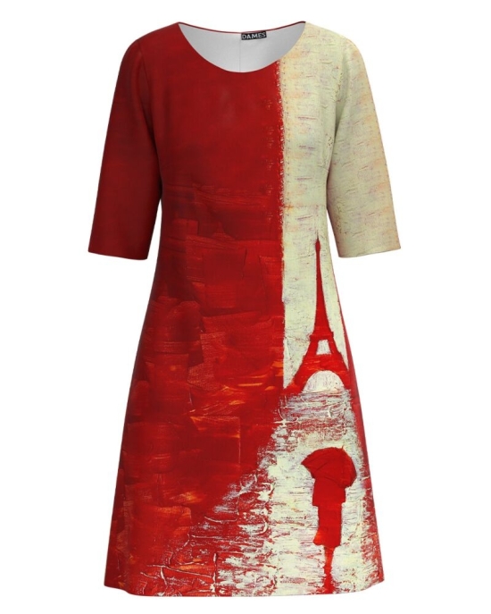 Rochie casual in nuante de rosu imprimata cu model Paris CMD3040