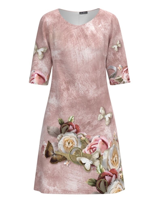 Rochie casual in nuante de roz imprimata cu model floral CMD3746