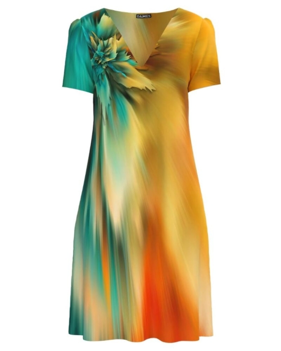 Rochie casual lejera de vara multicolora imprimată cu model abstract CMD977