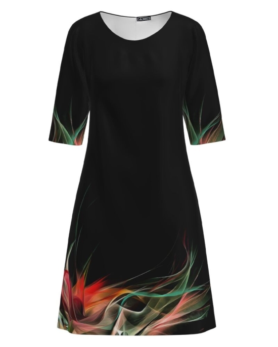 Rochie casual neagra imprimata cu model multicolor CMD2019