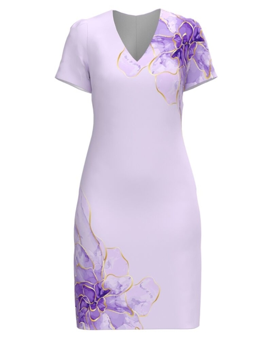Rochie casual violet cu decolteu in V imprimata Floral CMD4386