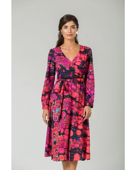 Rochie eleganta cu maneca lunga imprimata Abstract Fucsia CMD231