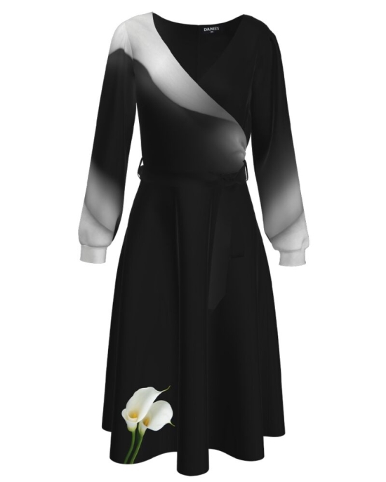 Rochie eleganta cu maneca lunga imprimata Cale CMD1271