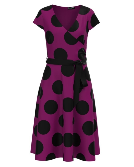 Rochie fucsia de vara cu maneca scurta imprimata cu model Buline CMD2838