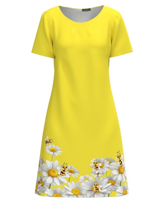 Rochie galbena casual cu maneca scurta imprimata Albinute