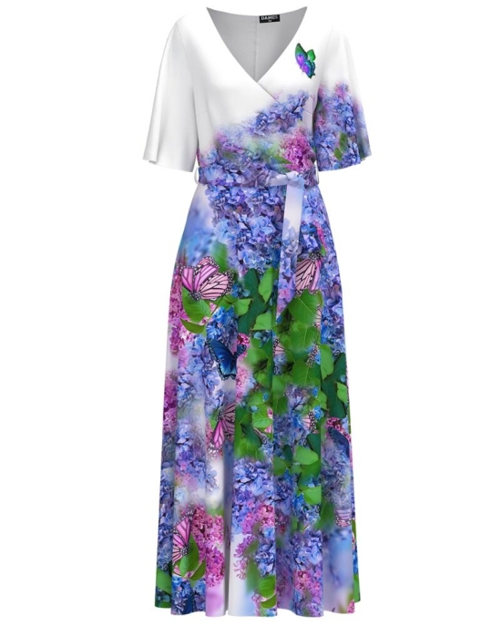 Rochie lunga eleganta de seara imprimata Flori de liliac CMD4174