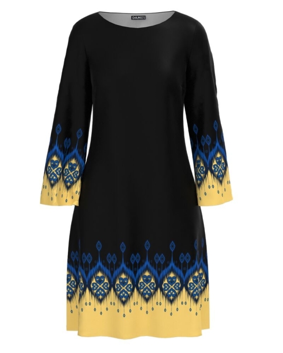 Rochie neagra imprimata cu model Etnic CMD3488
