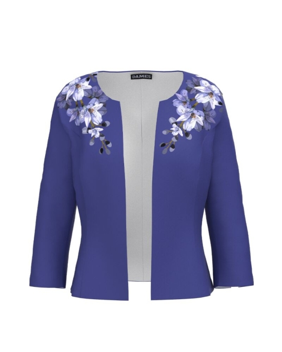 Sacou albastru cambrat imprimat cu model Floral CMD3030