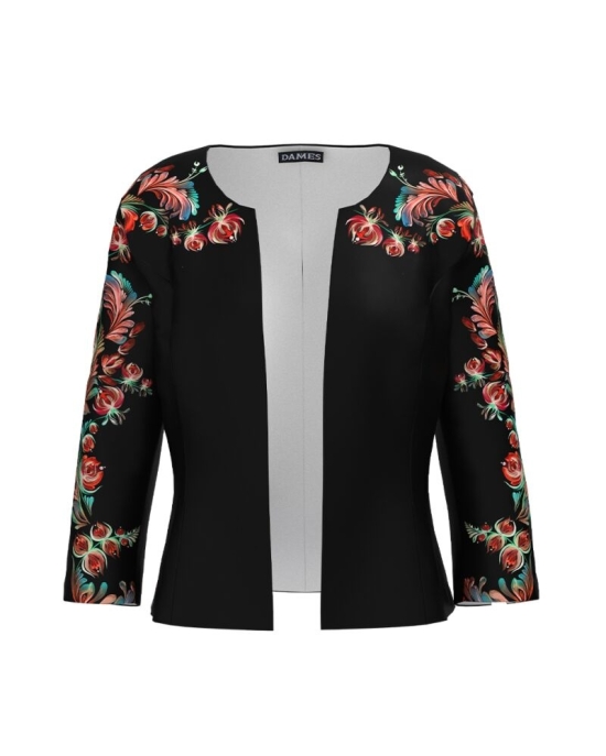 Sacou negru cambrat imprimat cu model floral CMD3829
