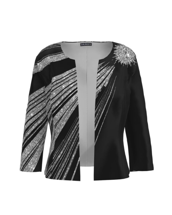 Sacou negru cambrat imprimat cu model grafic CMD3872
