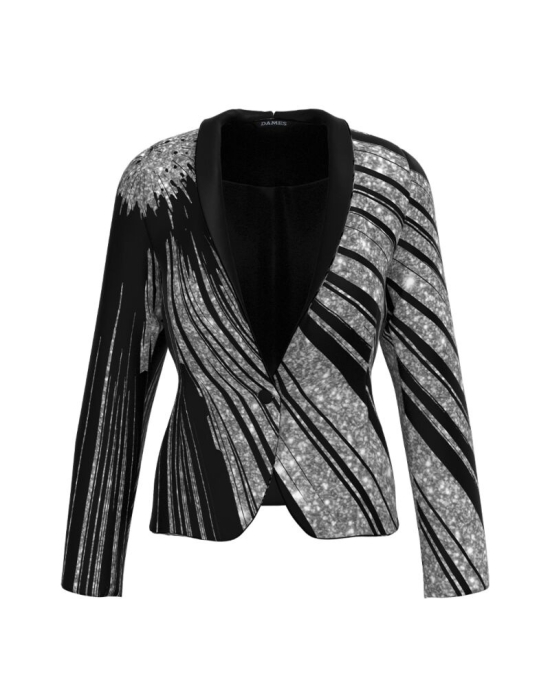 Sacou negru cambrat imprimat cu model gri argintiu CMD2869
