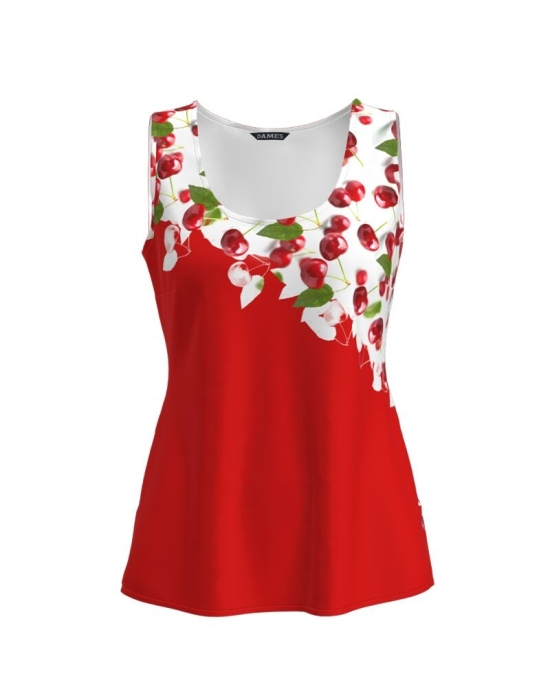 Top casual alb rosu imprimat cu model Cirese CMD2794