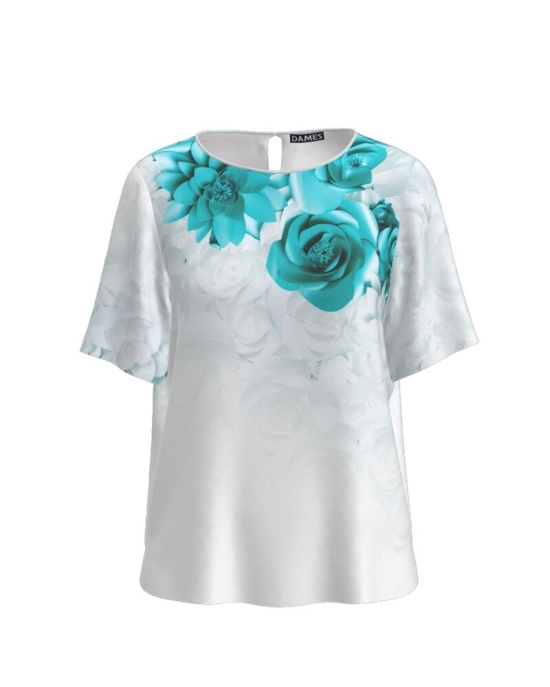 Bluza alba cu maneca scurta imprimata cu model floral CMD2775