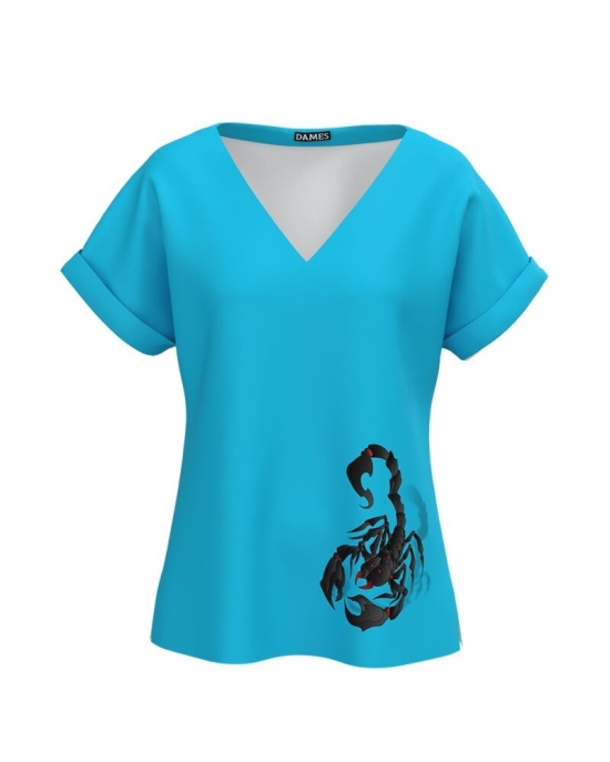 Bluza bleu de vara cu maneca raglan imprimata Scorpion CMD4300