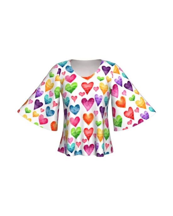 Bluză cu mâneci tip fluture imprimată digital Colorful Love A845I37