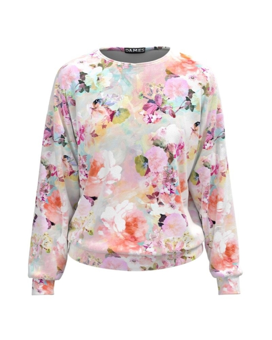 Bluza multicolora tip hanorac din catifea cu imprimeu floral CMD1782