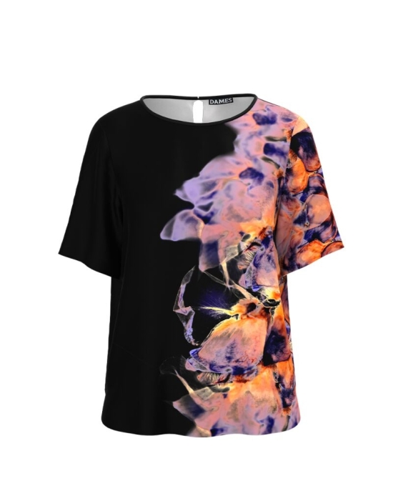 Bluza neagra de vara cu maneca scurta si imprimeu abstract CMD1000