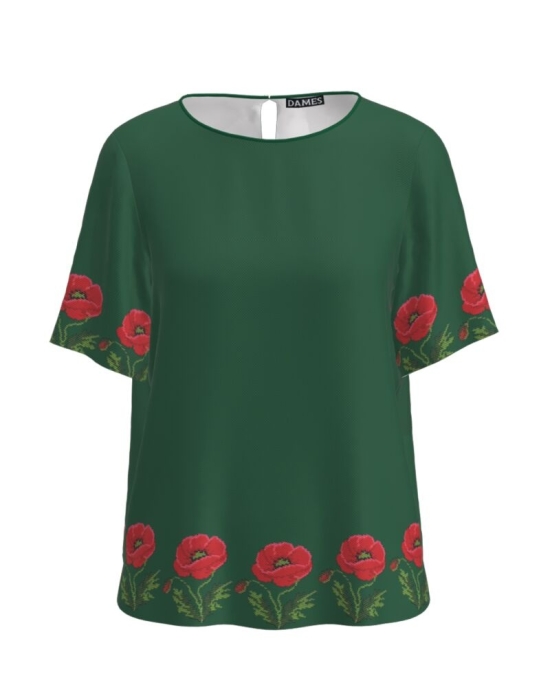 Bluza verde cu maneca scurta imprimata cu model Maci CMD2701