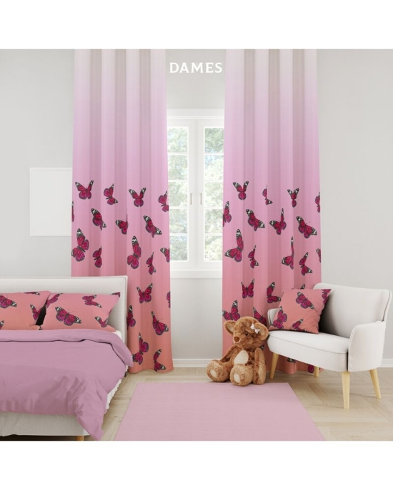 Draperie camera copii roz din satin imprimata cu model Fluturi CMD2010