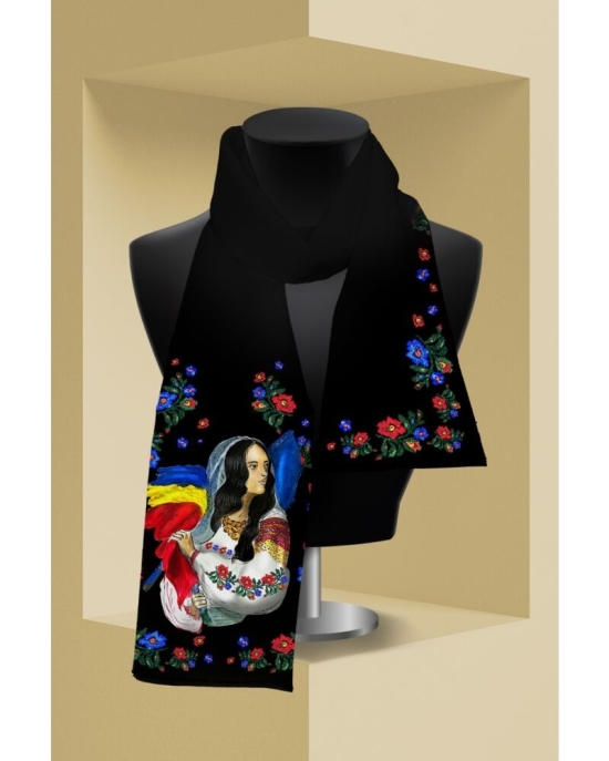 Esarfa neagra subtire imprimata digital Romancuta CMD3766