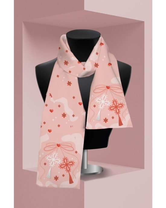 Esarfa roz subtire imprimata cu model Martisor CMD2068