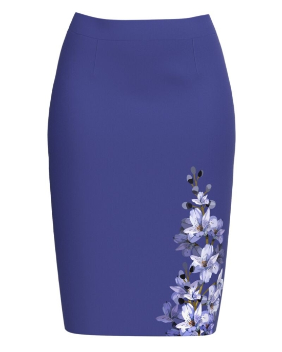 Fusta conica albastra imprimata cu model Floral CMD3031